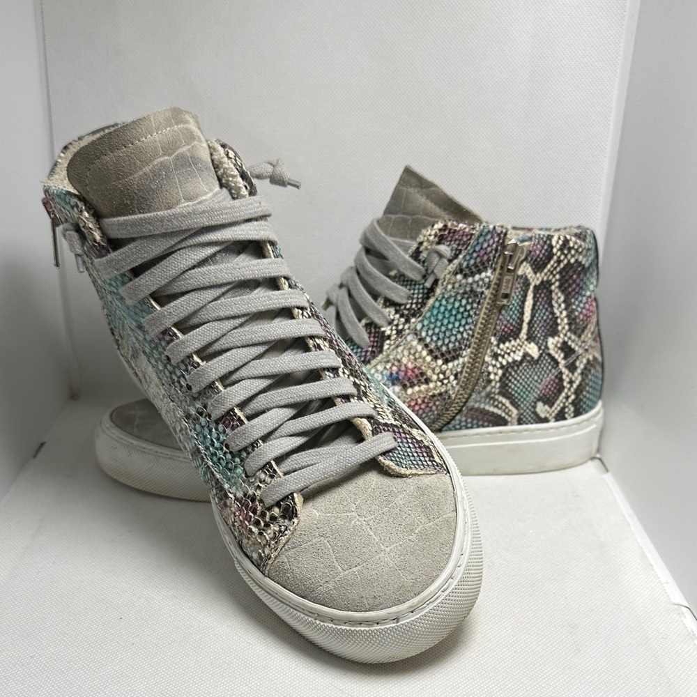 P448 Star Snakeskin Embossed & Grey Suede Hidden Heel High Top Sneaker Sz EU 38 - Picture 1 of 16